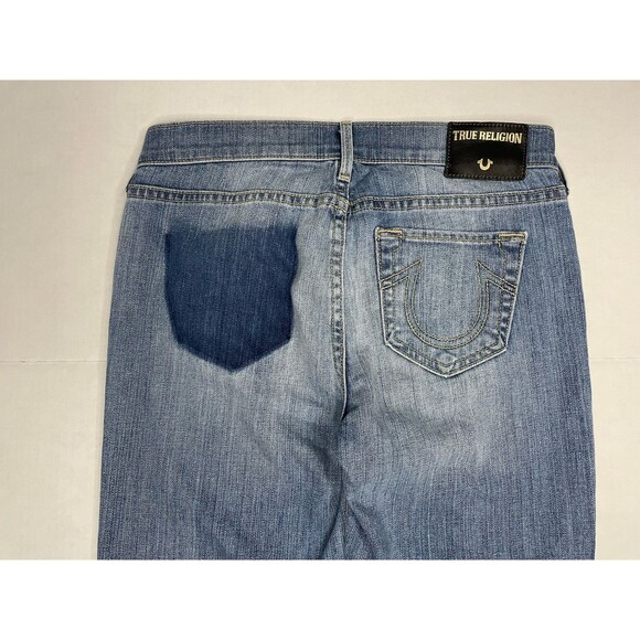 True Religion Jeans Womens 28 Relaxed Straight Distressed Ombre Raw Hem USA Y2K - Picture 12 of 15